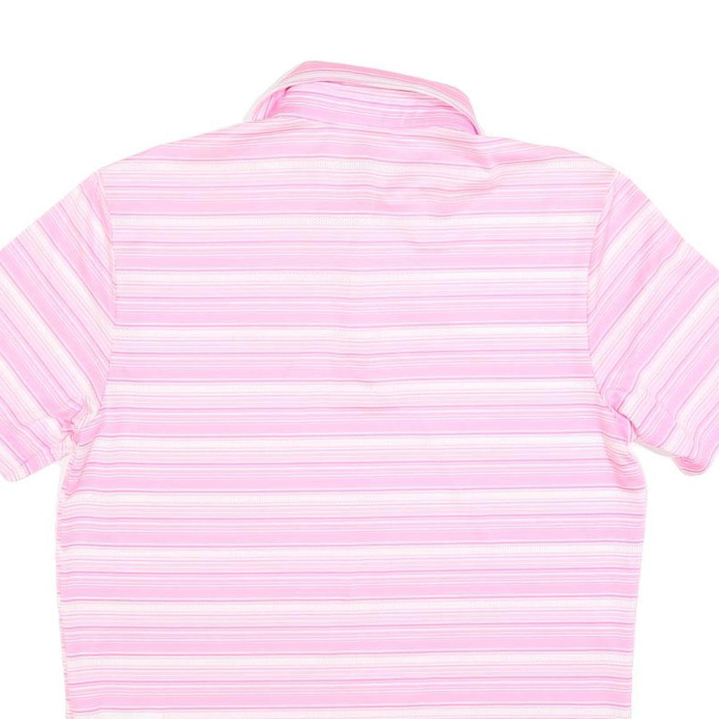 ADIDAS Mens Pink & White Striped Short Sleeve Polo Shirt S Performance Golf