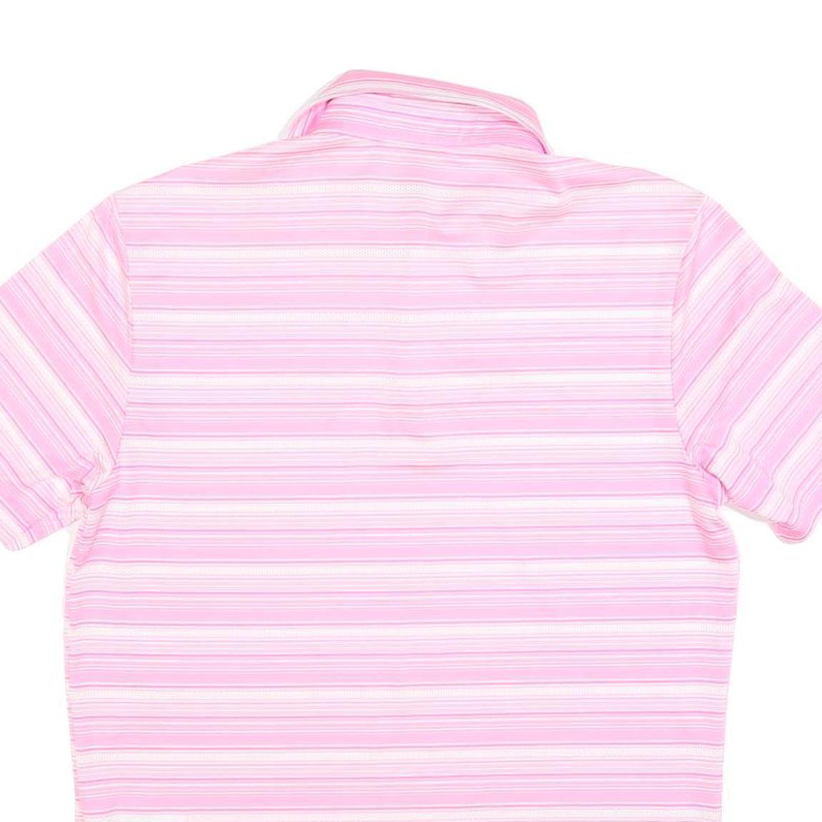 ADIDAS Mens Pink & White Striped Short Sleeve Polo Shirt S Performance Golf