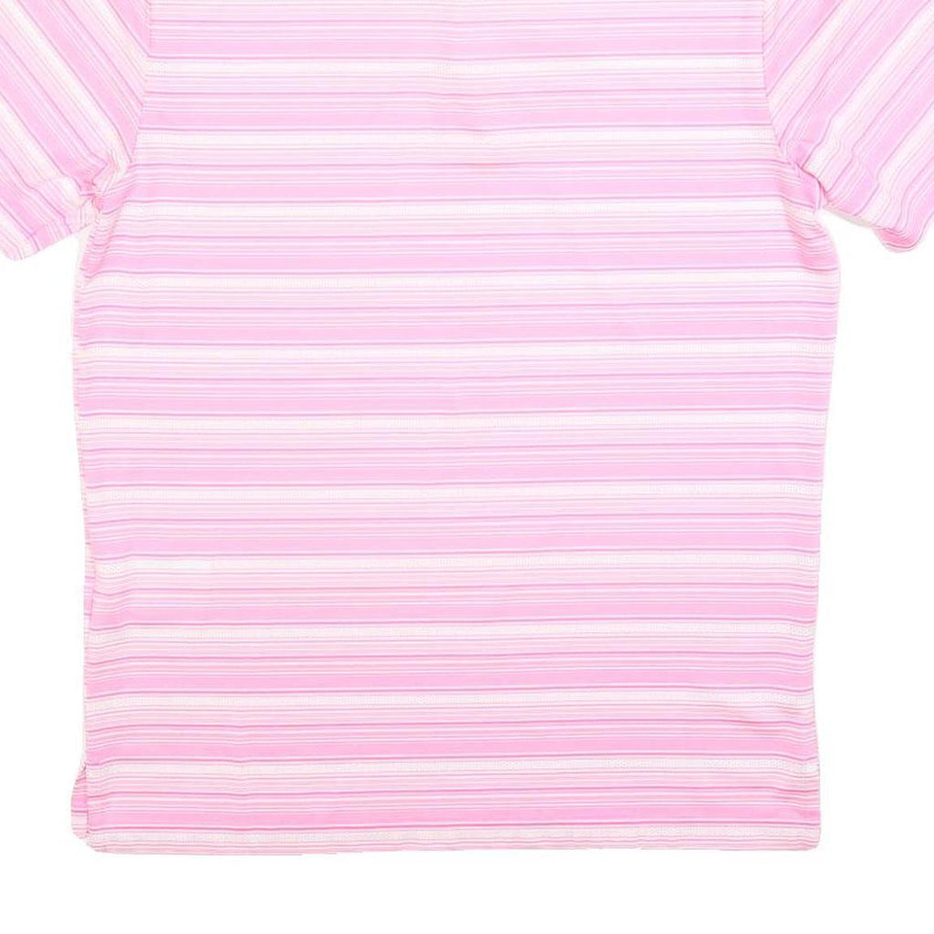 ADIDAS Mens Pink & White Striped Short Sleeve Polo Shirt S Performance Golf