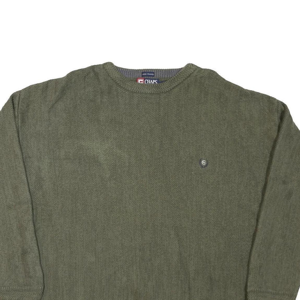 CHAPS Mens Green Patterned Cotton Blend Jumper Crew Neck Basic Knit XL Casual