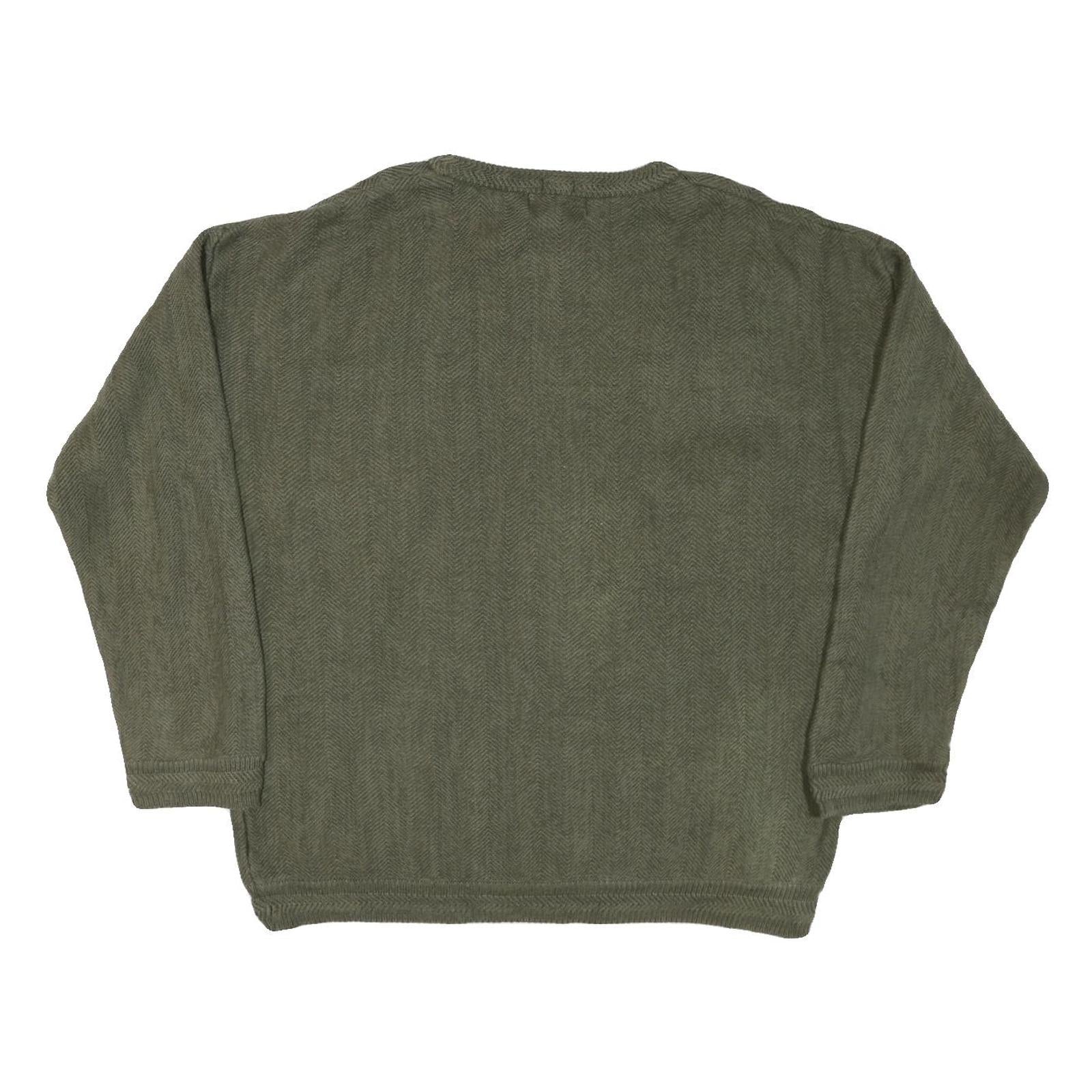 CHAPS Mens Green Patterned Cotton Blend Jumper Crew Neck Basic Knit XL Casual
