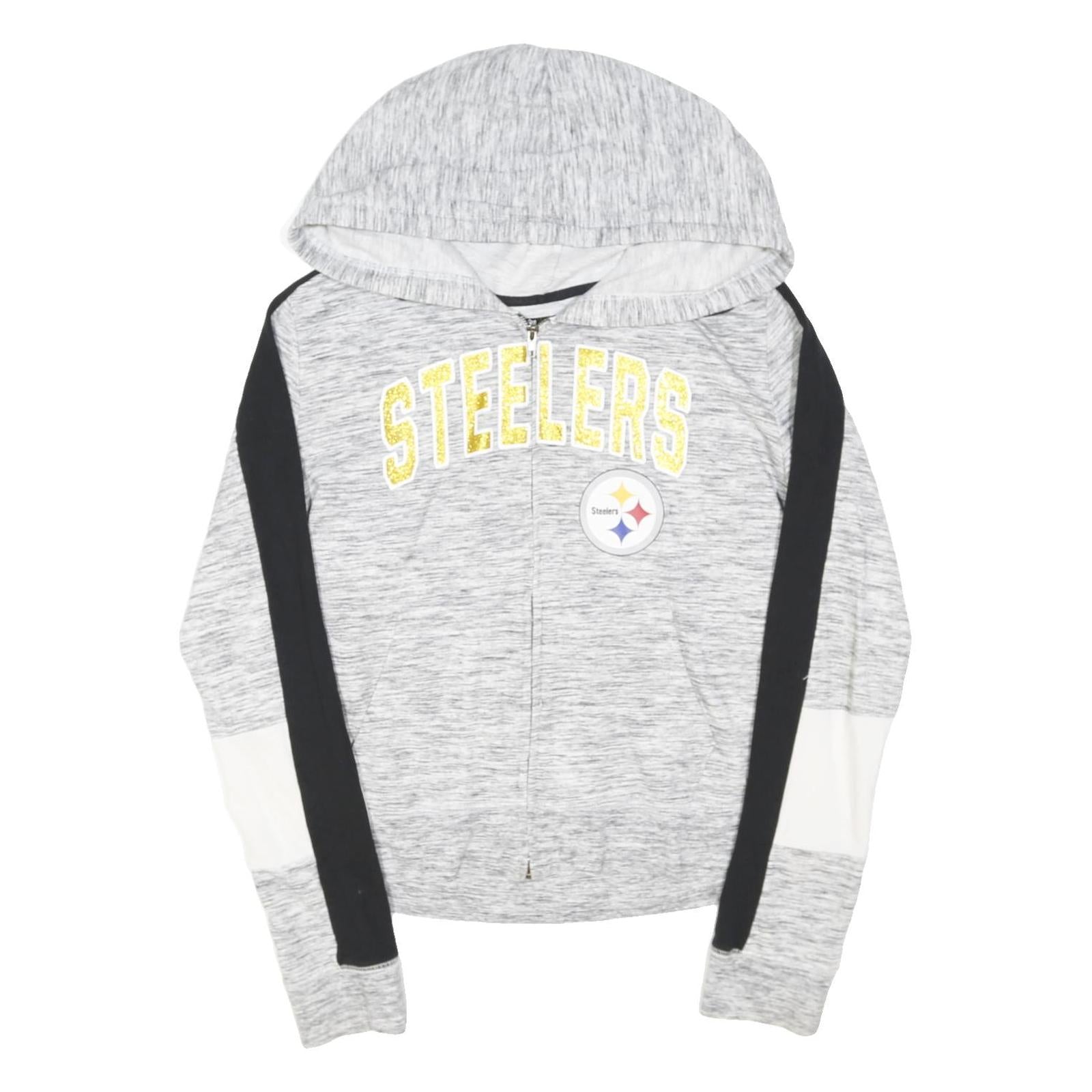 NFL Womens Grey Steelers Zip Hoodie L Sports Casual Cotton Blend