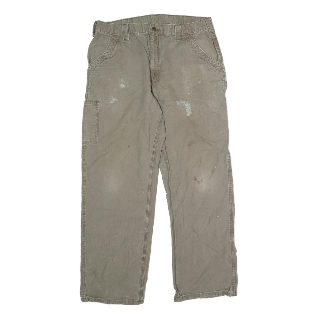 CARHARTT Mens Cotton Blend Beige Regular Fit Straight Leg Trousers W34 L31