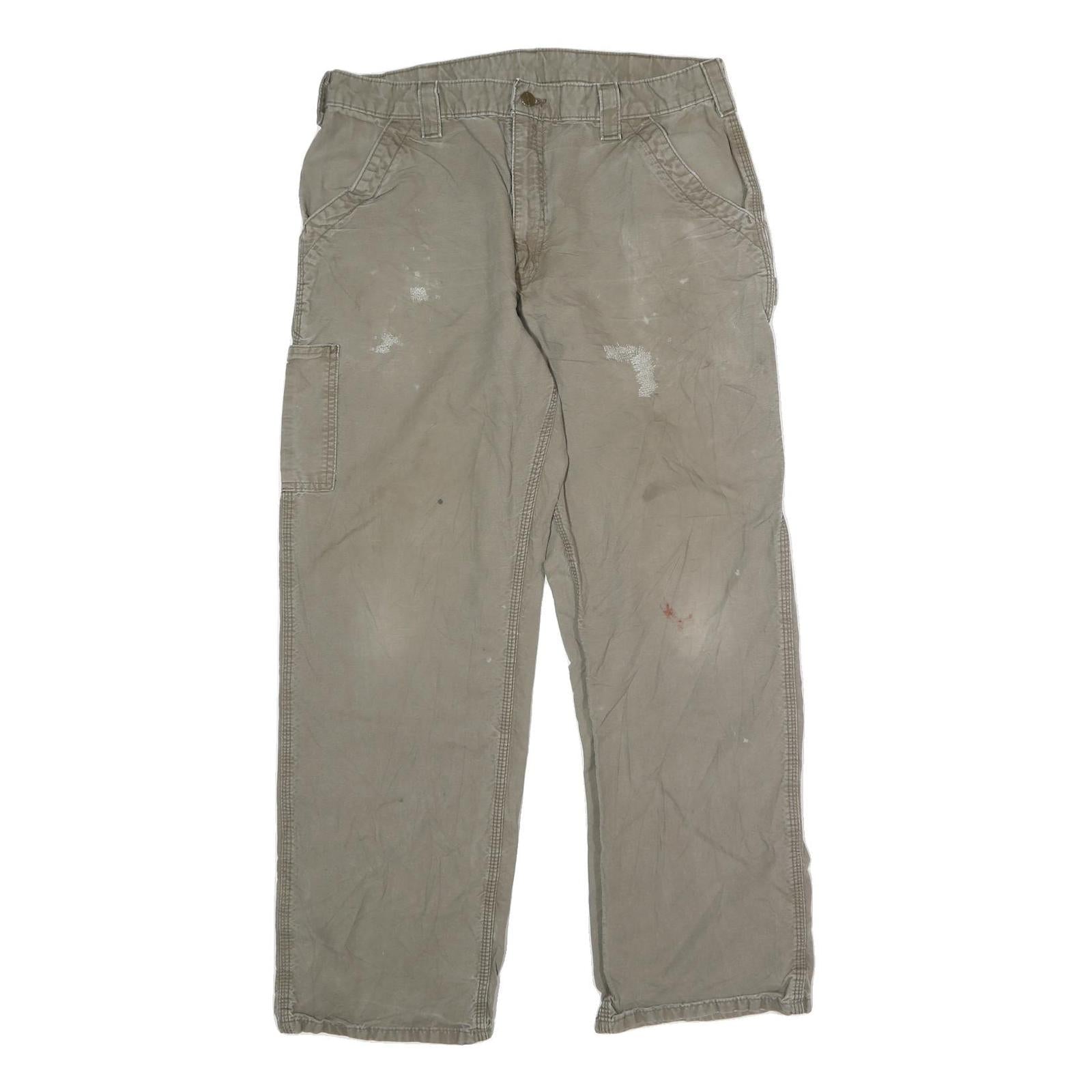 CARHARTT Mens Cotton Blend Beige Regular Fit Straight Leg Trousers W34 L31