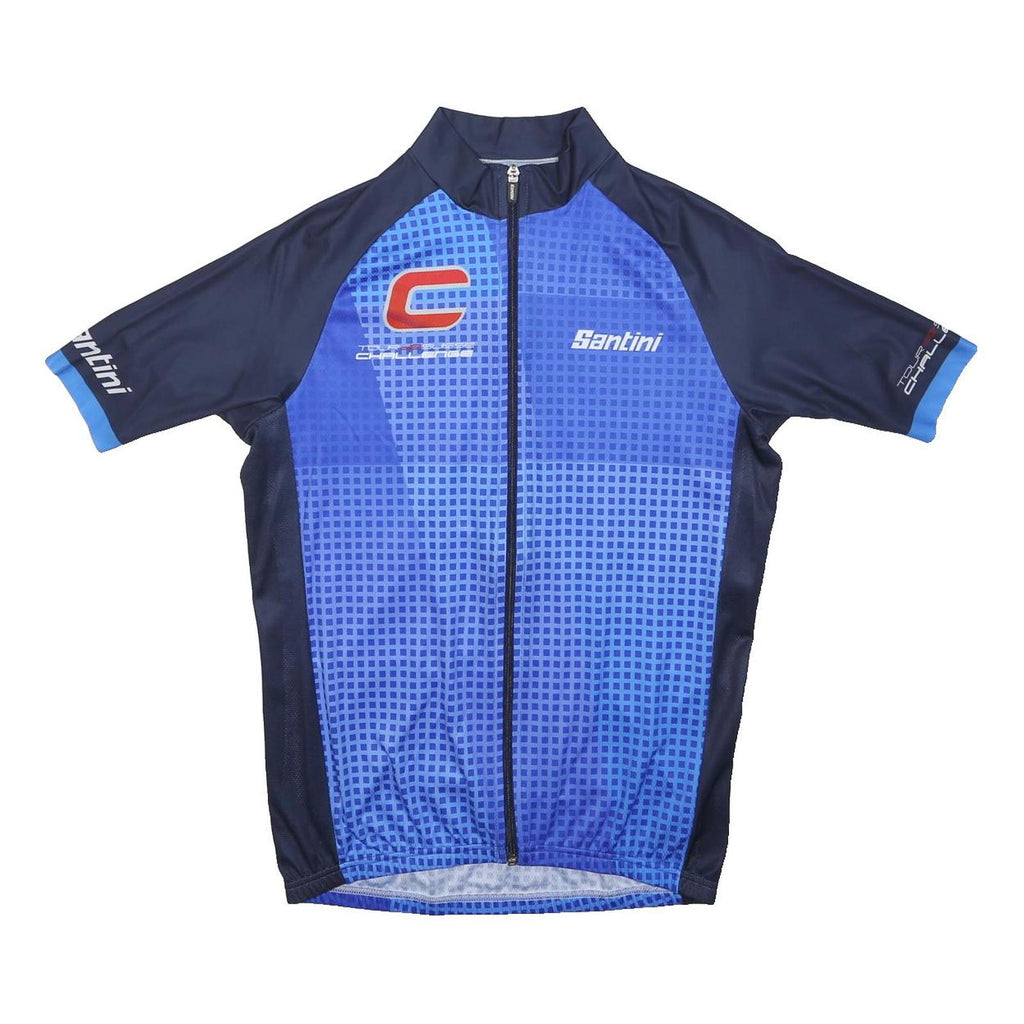 SANTINI Mens Blue & Navy Tour Challenge Cycling Jersey L Short Sleeve Zip Neck