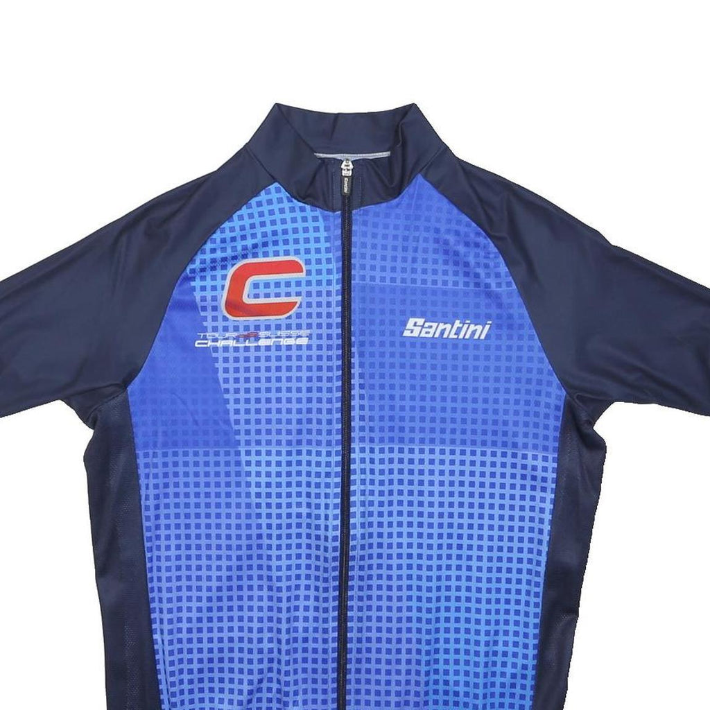 SANTINI Mens Blue & Navy Tour Challenge Cycling Jersey L Short Sleeve Zip Neck