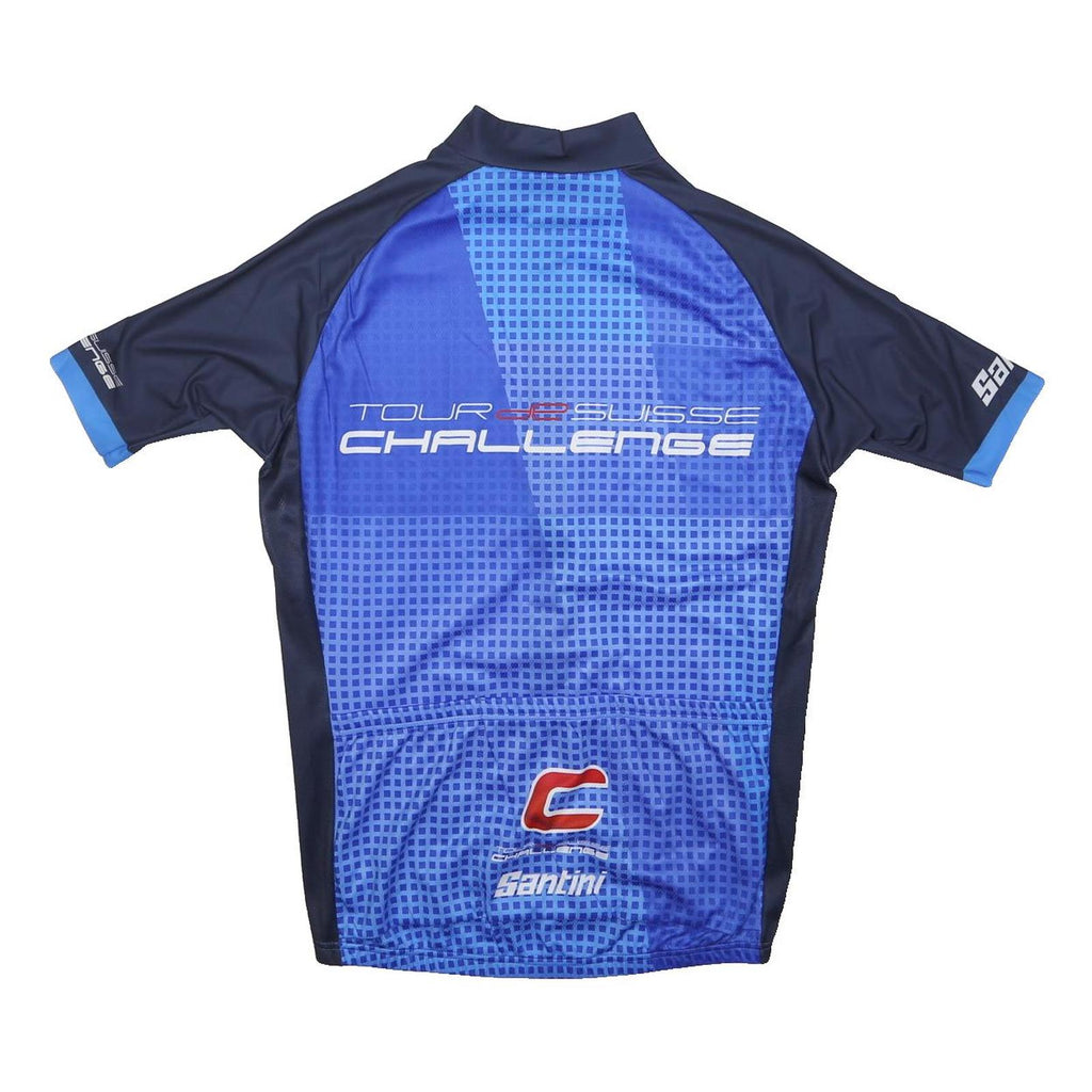 SANTINI Mens Blue & Navy Tour Challenge Cycling Jersey L Short Sleeve Zip Neck
