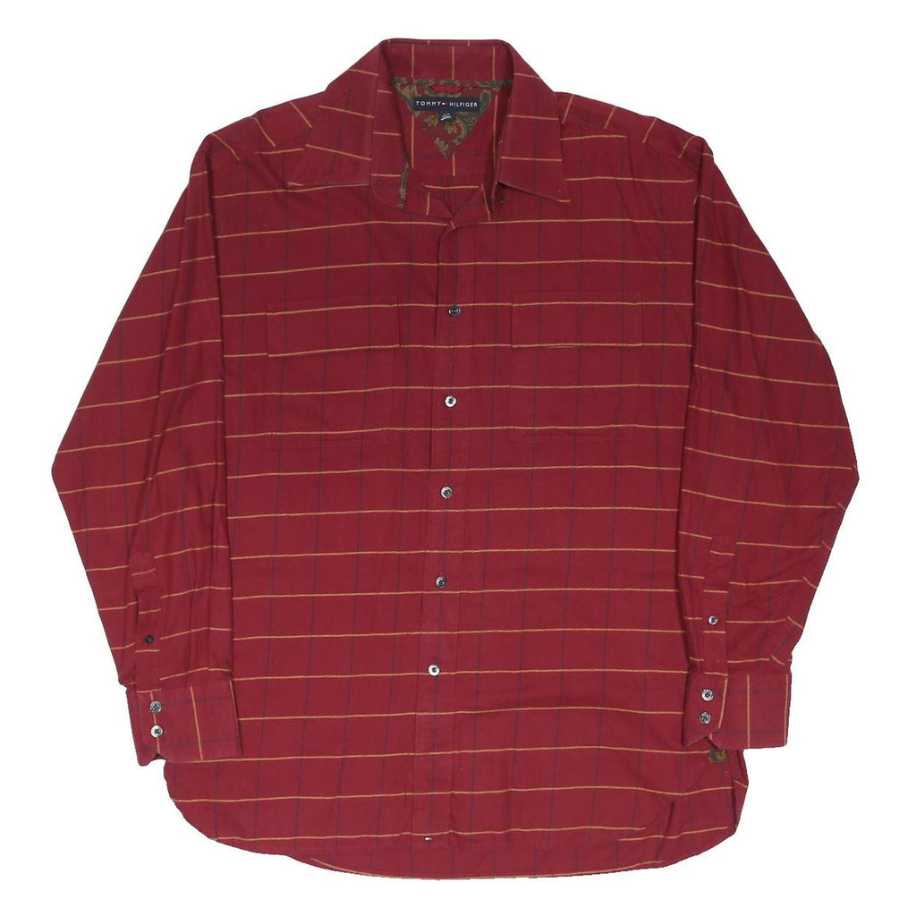 TOMMY HILFIGER Mens Red Check Shirt L Cotton Blend Casual Button Shirt