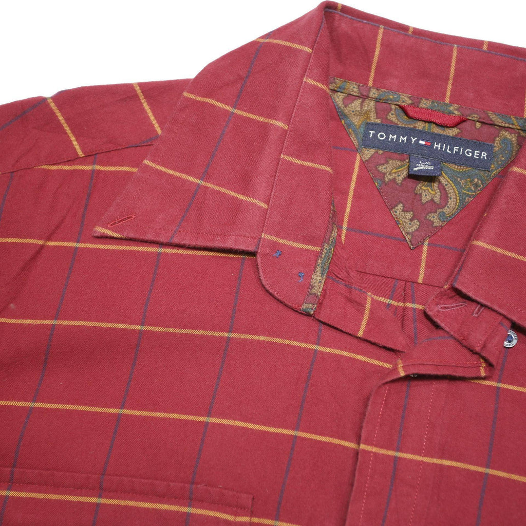 TOMMY HILFIGER Mens Red Check Shirt L Cotton Blend Casual Button Shirt