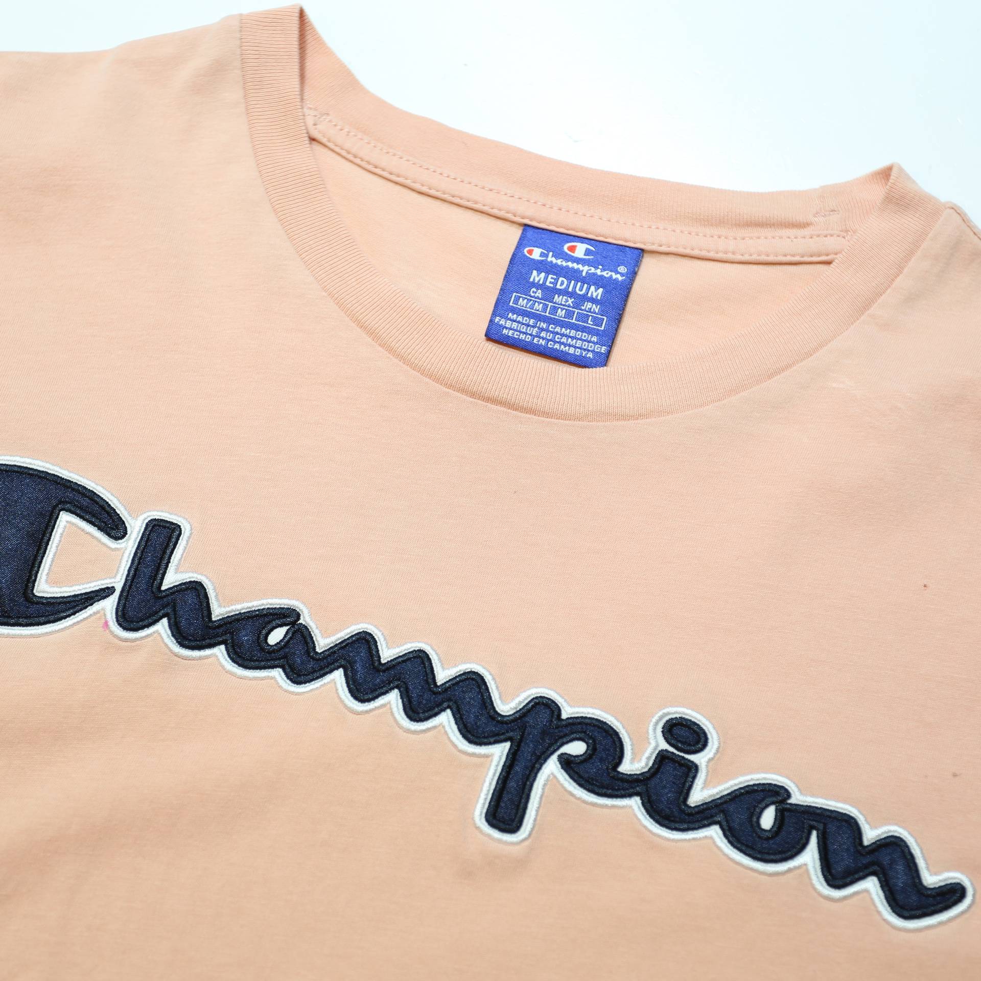 CHAMPION Mens Beige Cotton Blend Graphic T-Shirt M Short Sleeve Crew Neck