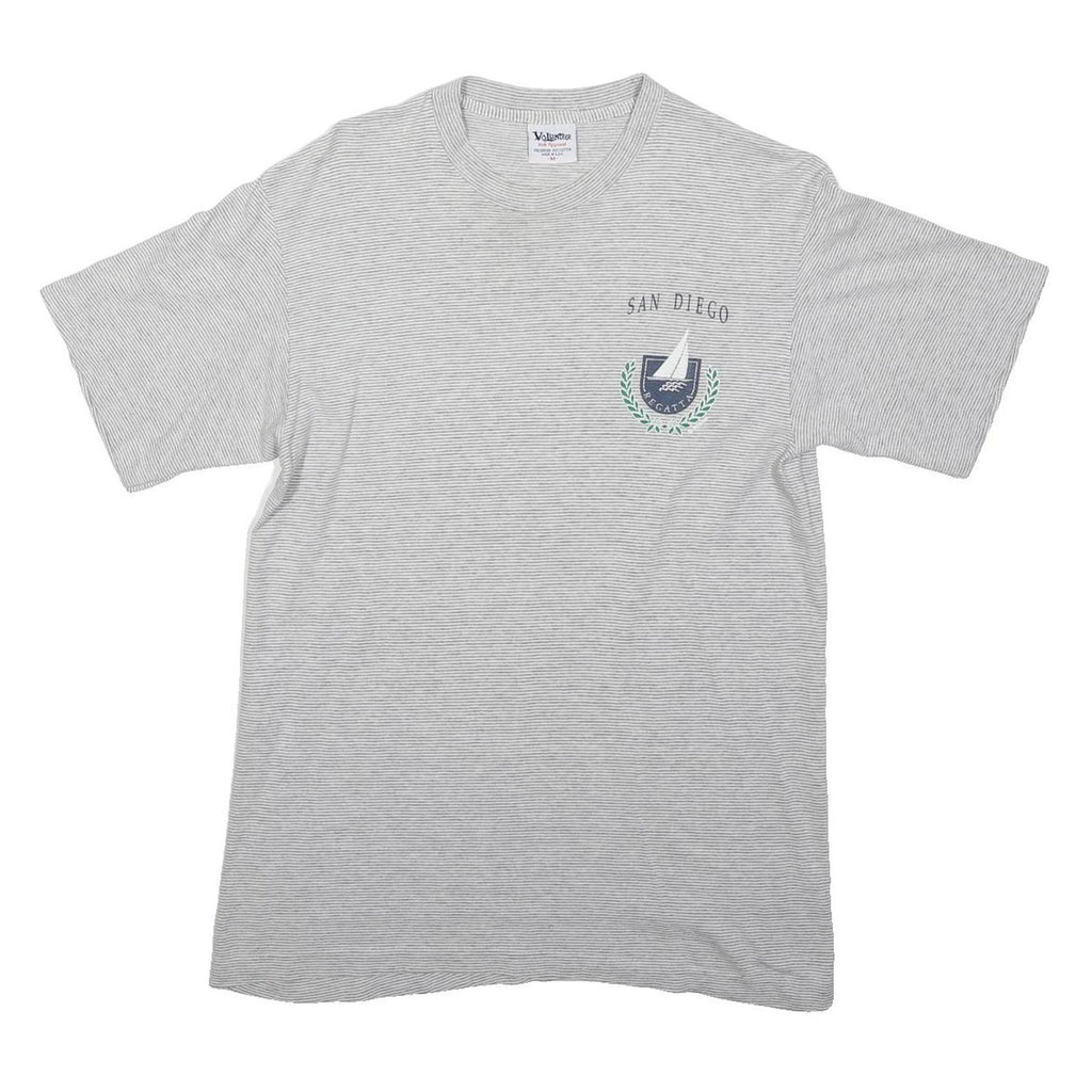 REGATTA Mens Grey White Striped San Diego Graphic T-Shirt L Short Sleeve Crew