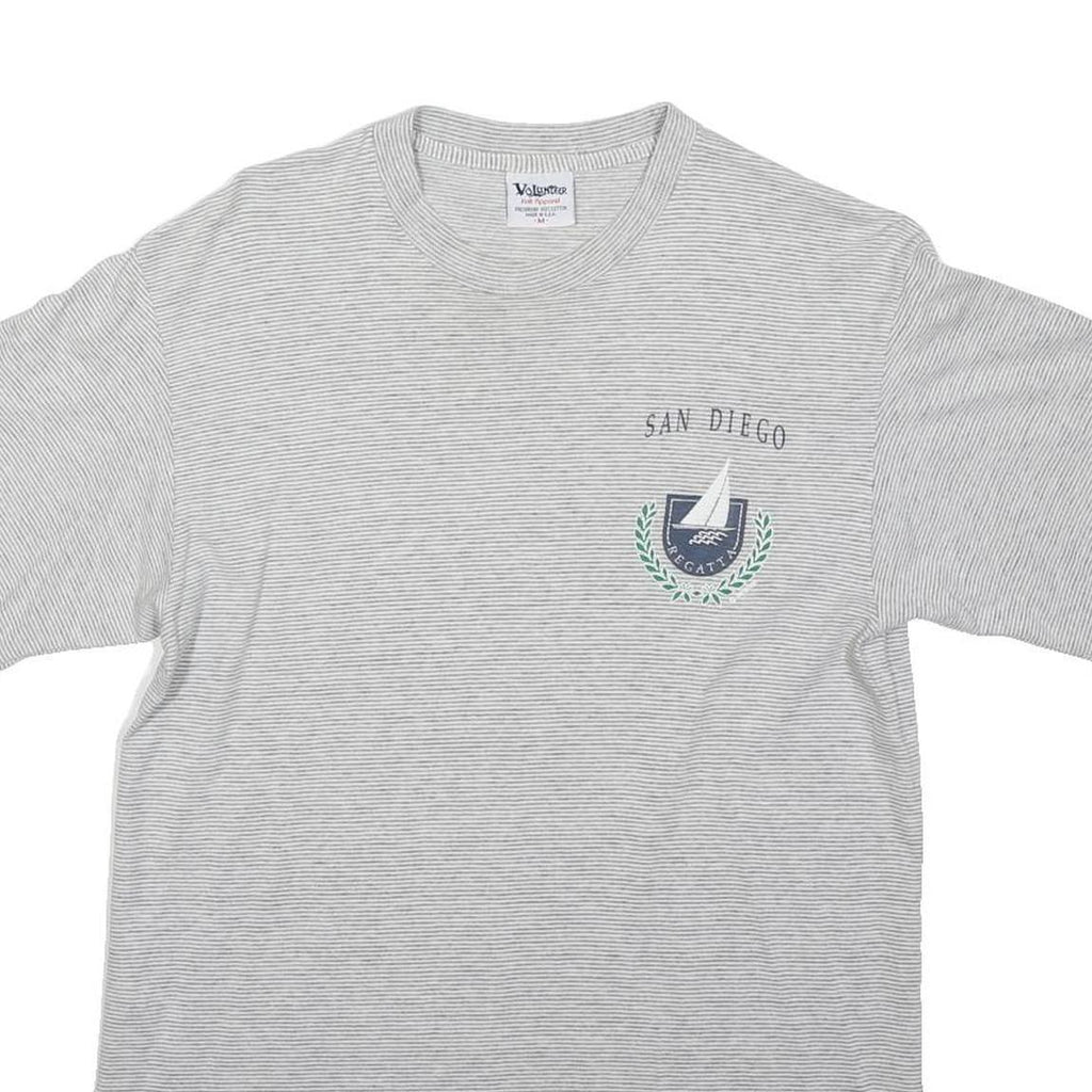 REGATTA Mens Grey White Striped San Diego Graphic T-Shirt L Short Sleeve Crew