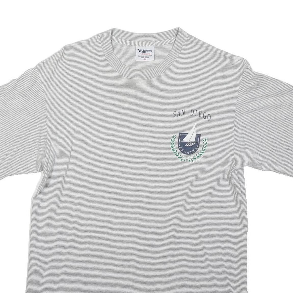 REGATTA Mens Grey White Striped San Diego Graphic T-Shirt L Short Sleeve Crew