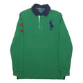 POLO RALPH LAUREN Boys Green & Navy Blue Long Sleeve Polo Shirt L L Cotton