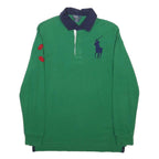 POLO RALPH LAUREN Boys Green & Navy Blue Long Sleeve Polo Shirt L L Cotton