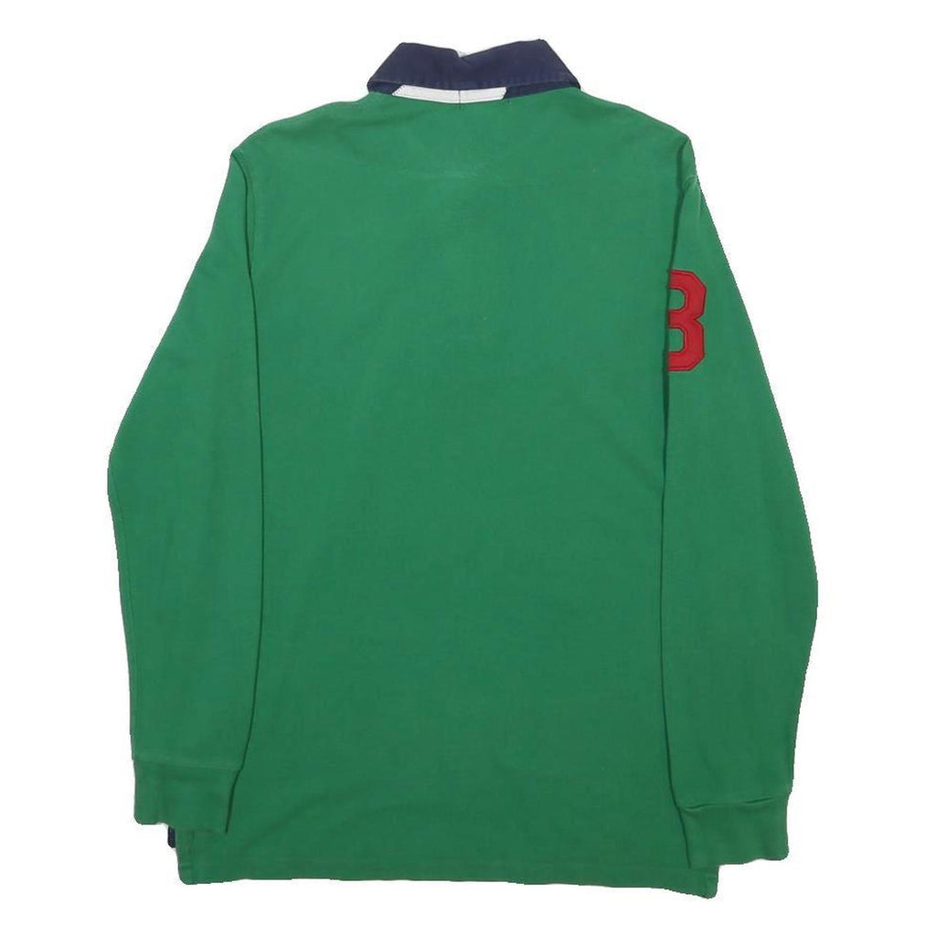 POLO RALPH LAUREN Boys Green & Navy Blue Long Sleeve Polo Shirt L L Cotton