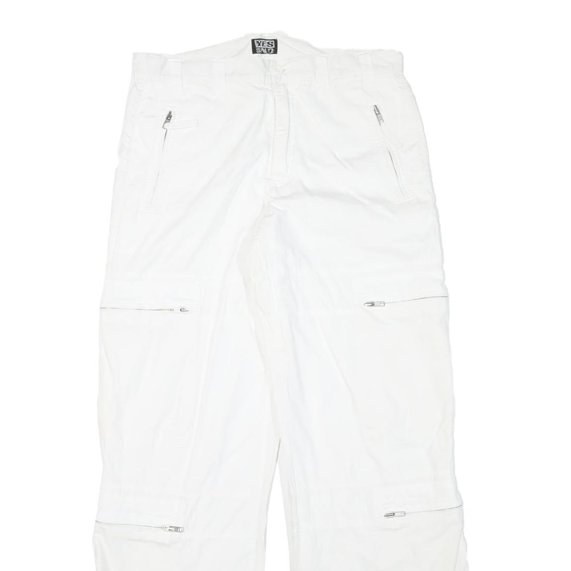 YES OR NO Mens Cotton Blend White Relaxed Zip Trousers W32 L31 Cargo Style