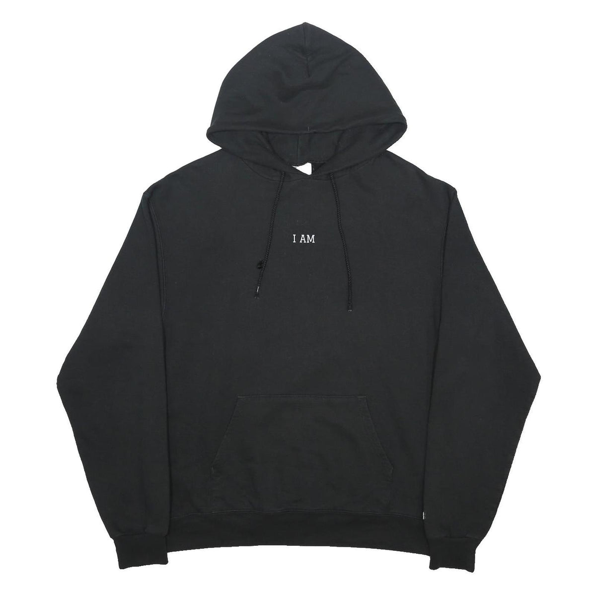 CHAMPION Mens Black I Am Pullover Hoodie L Cotton Blend Graphic Drawstring
