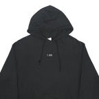 CHAMPION Mens Black I Am Pullover Hoodie L Cotton Blend Graphic Drawstring