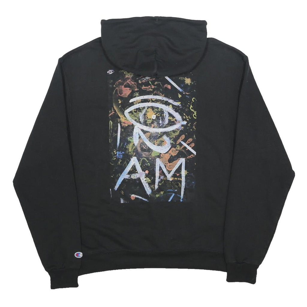 CHAMPION Mens Black I Am Pullover Hoodie L Cotton Blend Graphic Drawstring
