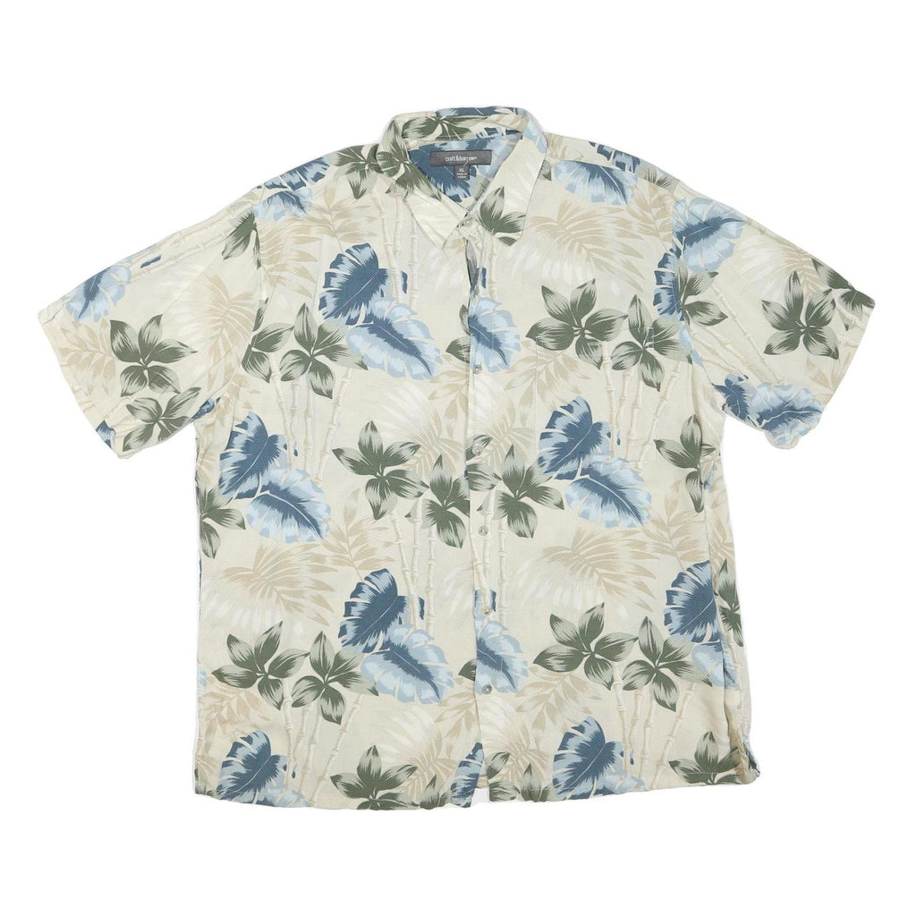 CROFT & BARROW Mens Cream Green & Blue Hawaiian Shirt XL Cotton Blend Casual