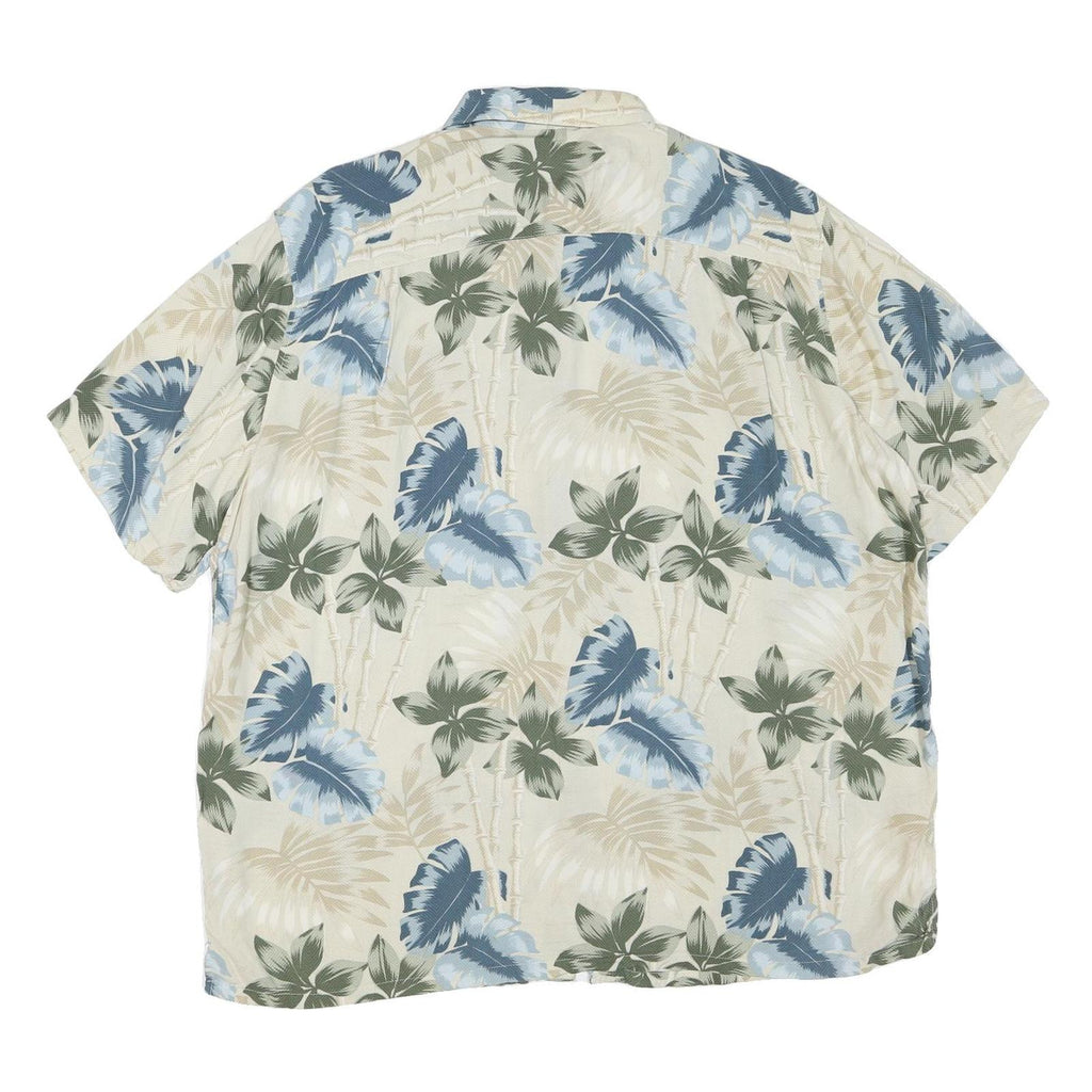 CROFT & BARROW Mens Cream Green & Blue Hawaiian Shirt XL Cotton Blend Casual