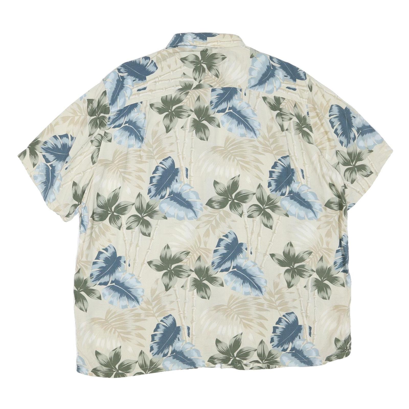 CROFT & BARROW Mens Cream Green & Blue Hawaiian Shirt XL Cotton Blend Casual