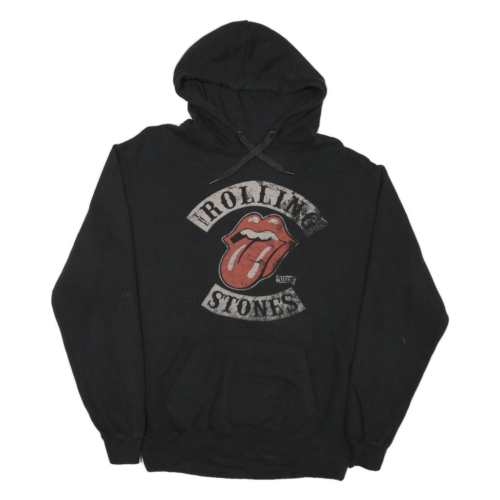 THE ROLLING STONES Mens Black Hoodie XL Cotton Blend Band Logo Pullover