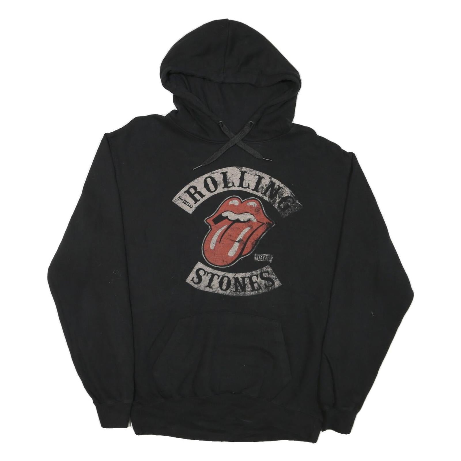 THE ROLLING STONES Mens Black Hoodie XL Cotton Blend Band Logo Pullover