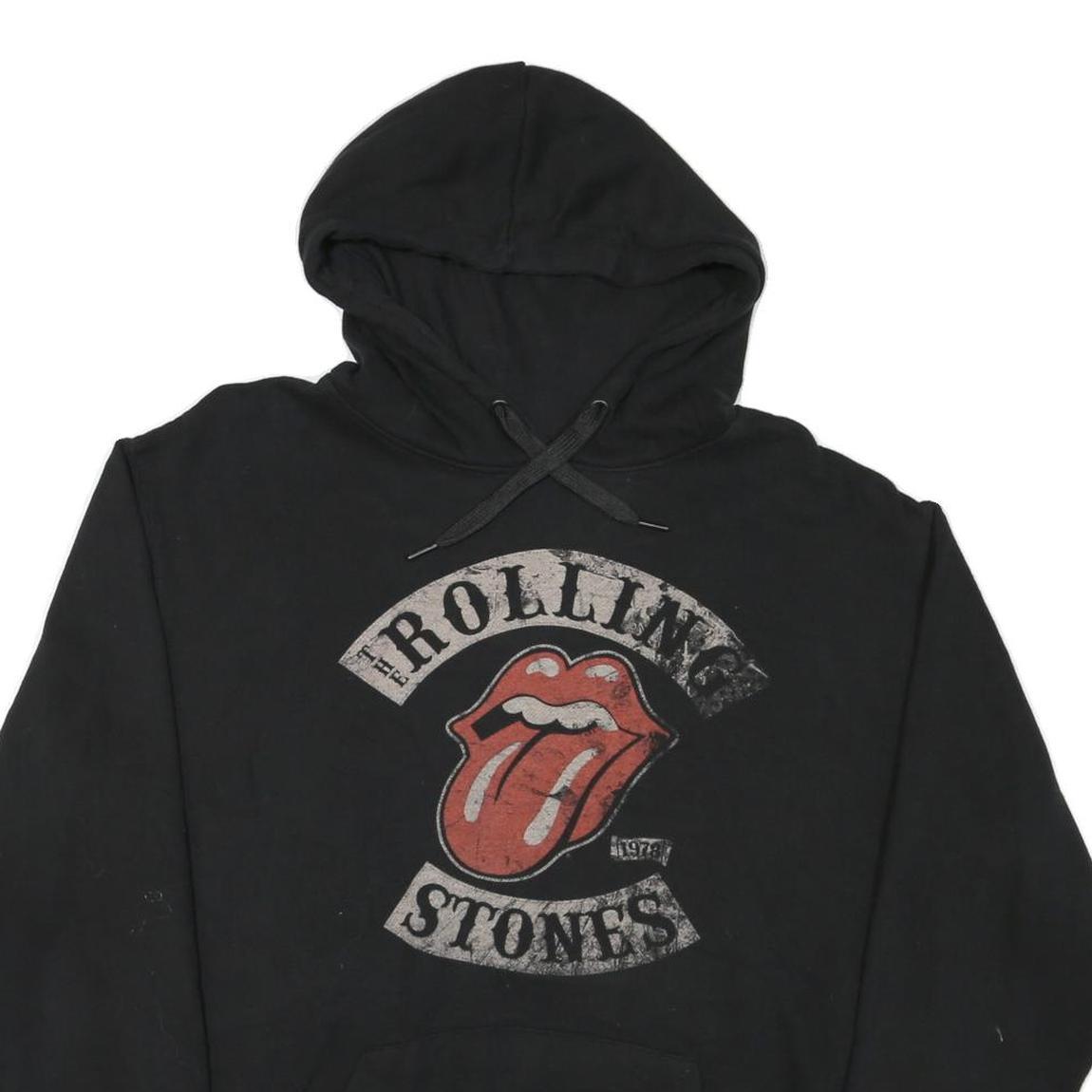 THE ROLLING STONES Mens Black Hoodie XL Cotton Blend Band Logo Pullover