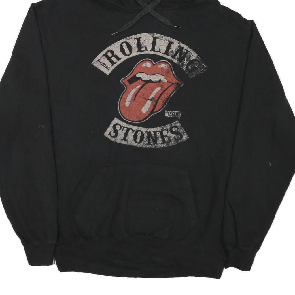 THE ROLLING STONES Mens Black Hoodie XL Cotton Blend Band Logo Pullover