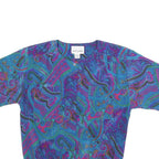 ALFRED DUNNER Womens Blue Printed Short Sleeve Round Neck Top M Relaxed Fit