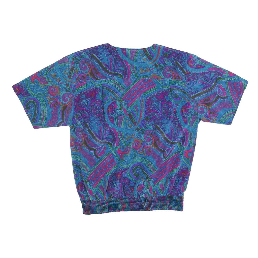 ALFRED DUNNER Womens Blue Printed Short Sleeve Round Neck Top M Relaxed Fit