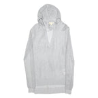 MICHAEL KORS Womens Grey Hoodie Long Sleeve V-Neck Mesh Top S Lightweight