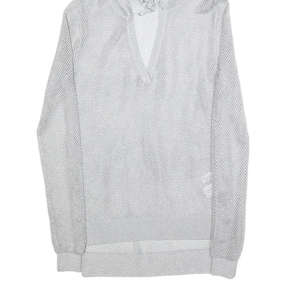 MICHAEL KORS Womens Grey Hoodie Long Sleeve V-Neck Mesh Top S Lightweight