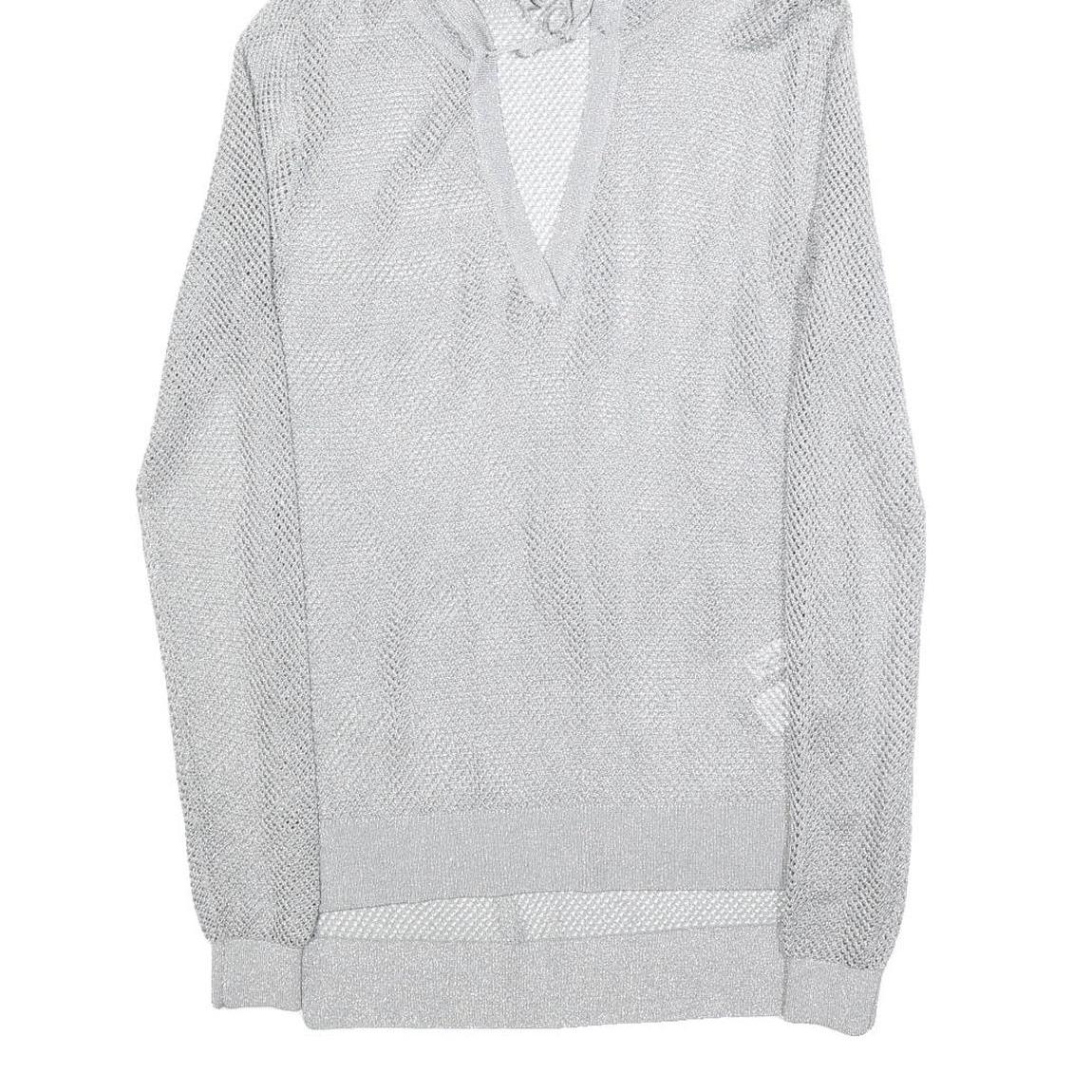 MICHAEL KORS Womens Grey Hoodie Long Sleeve V-Neck Mesh Top S Lightweight