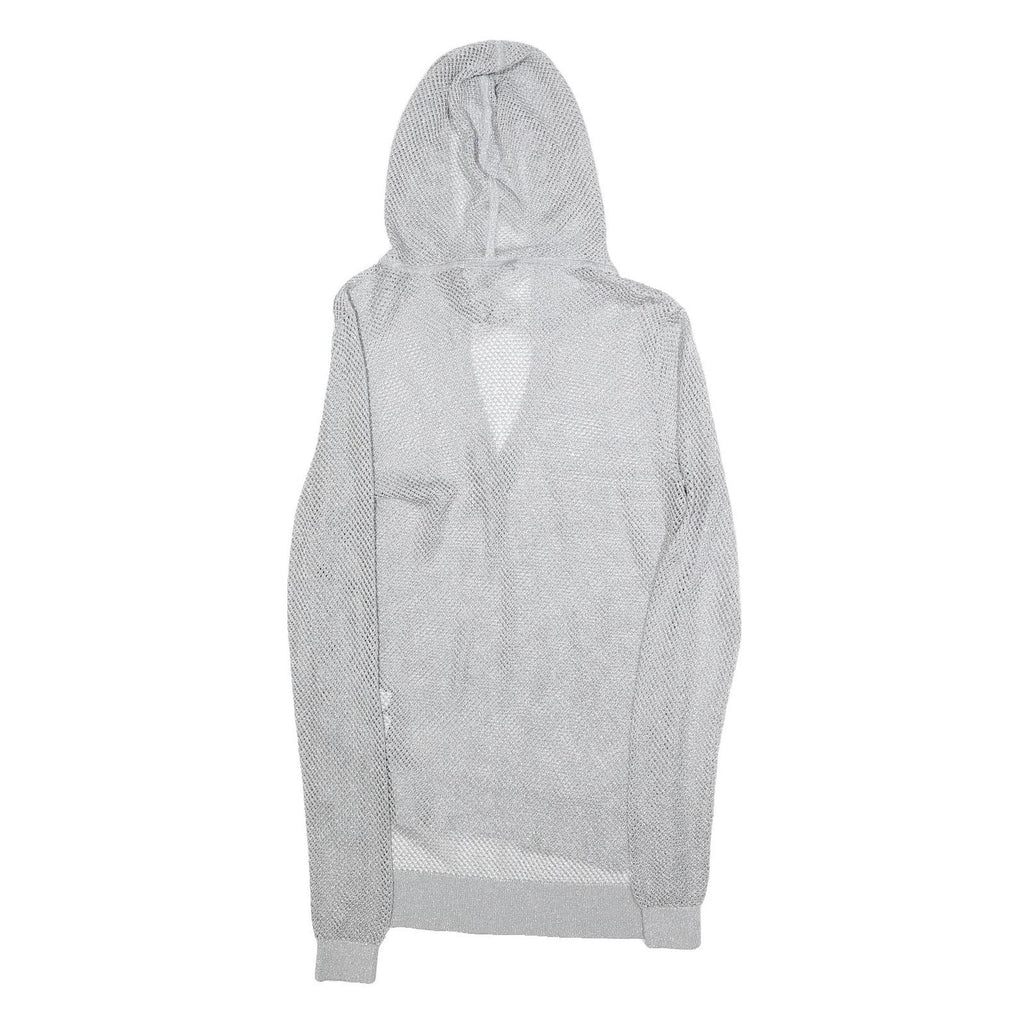 MICHAEL KORS Womens Grey Hoodie Long Sleeve V-Neck Mesh Top S Lightweight