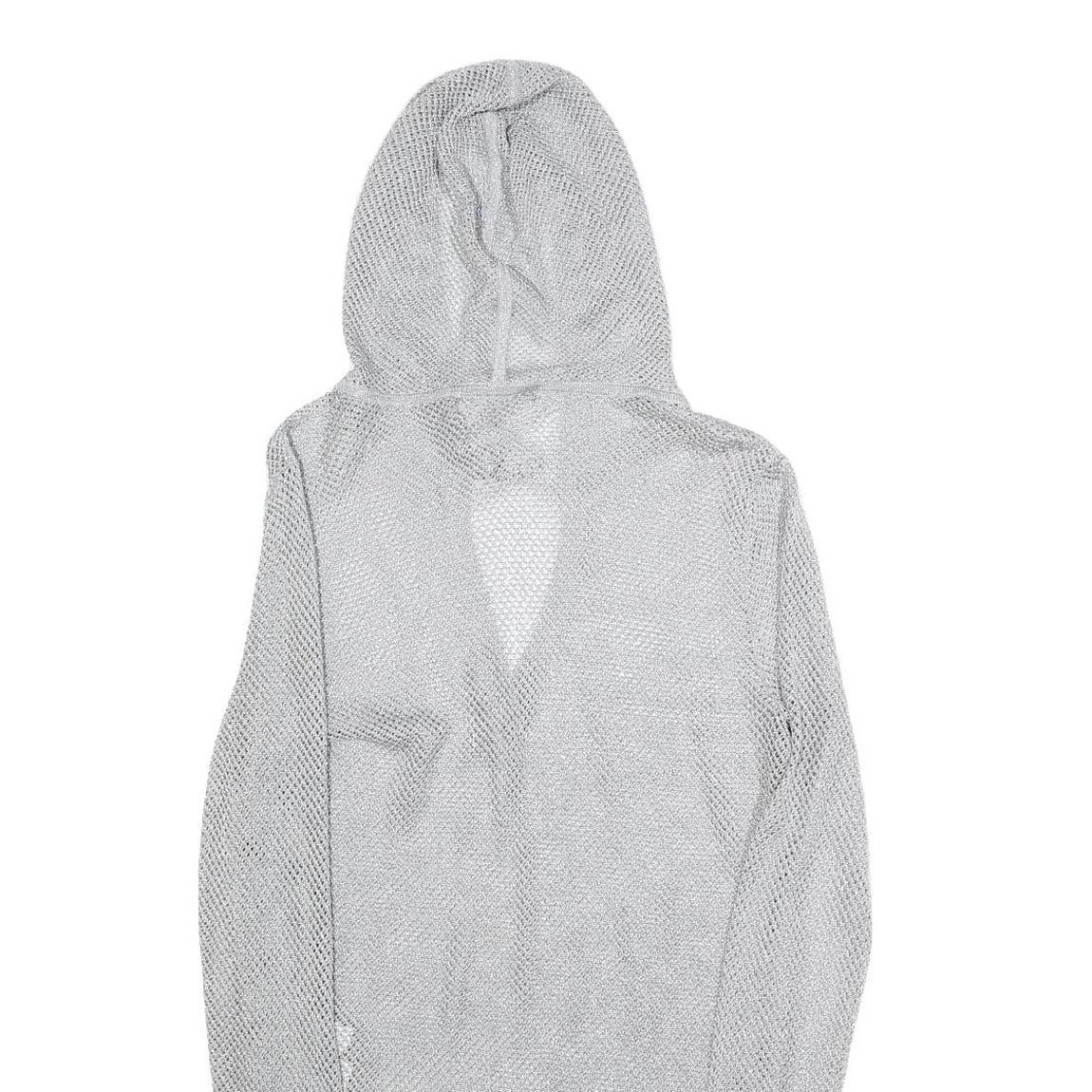 MICHAEL KORS Womens Grey Hoodie Long Sleeve V-Neck Mesh Top S Lightweight