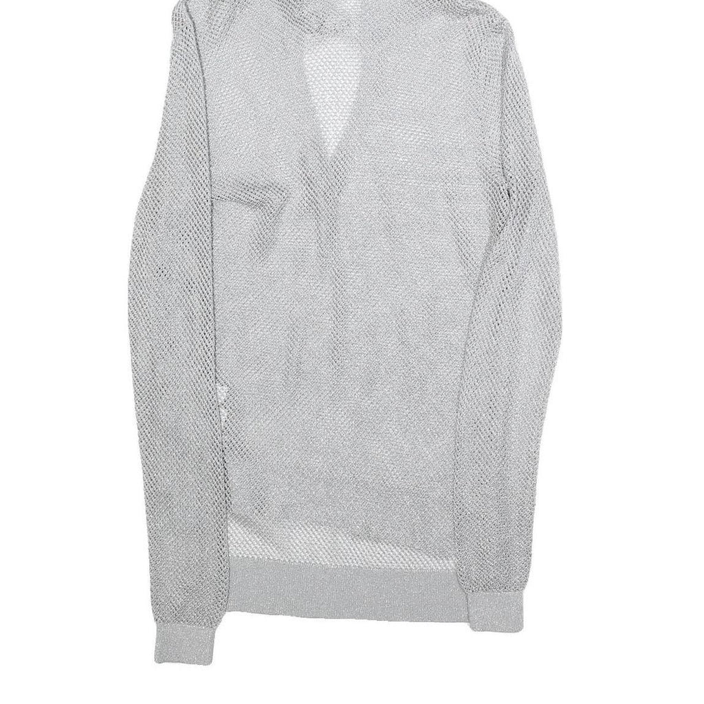 MICHAEL KORS Womens Grey Hoodie Long Sleeve V-Neck Mesh Top S Lightweight