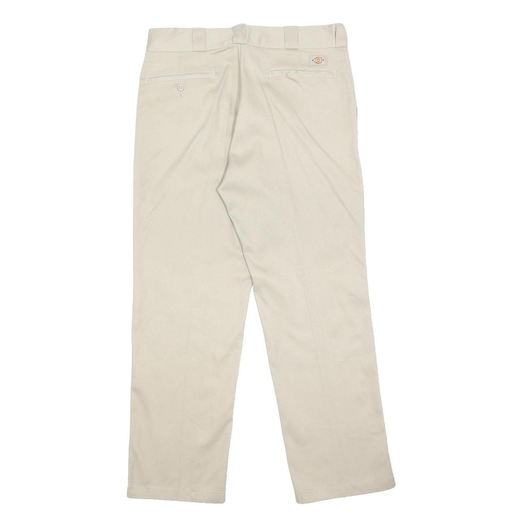 DICKIES Mens Regular Fit Beige Cotton Blend Trousers W34 L30 Workwear Zip Fly