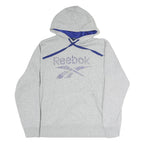 REEBOK Mens Grey Hoodie S Cotton Pullover Casual Sportswear Drawstring Hood