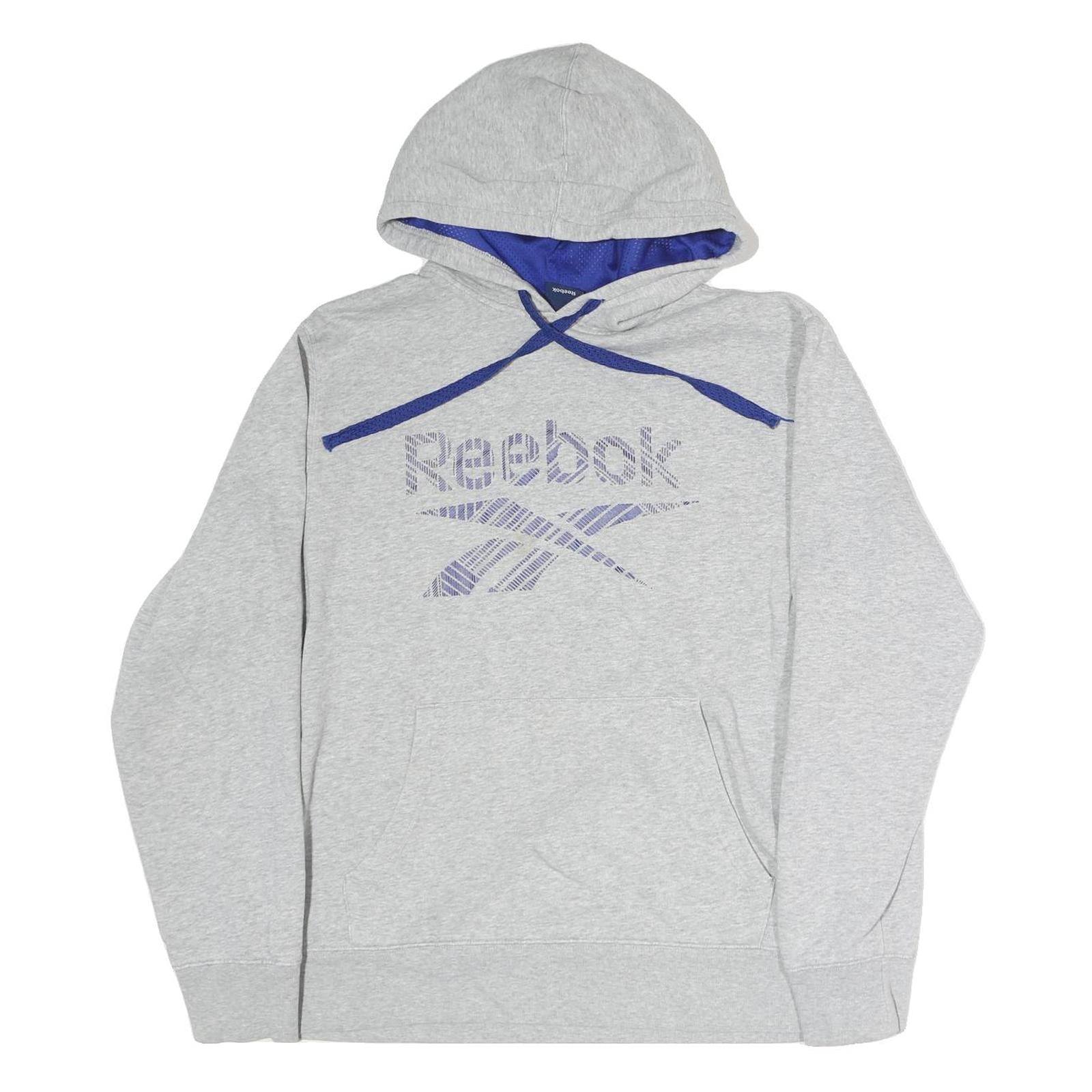 REEBOK Mens Grey Hoodie S Cotton Pullover Casual Sportswear Drawstring Hood
