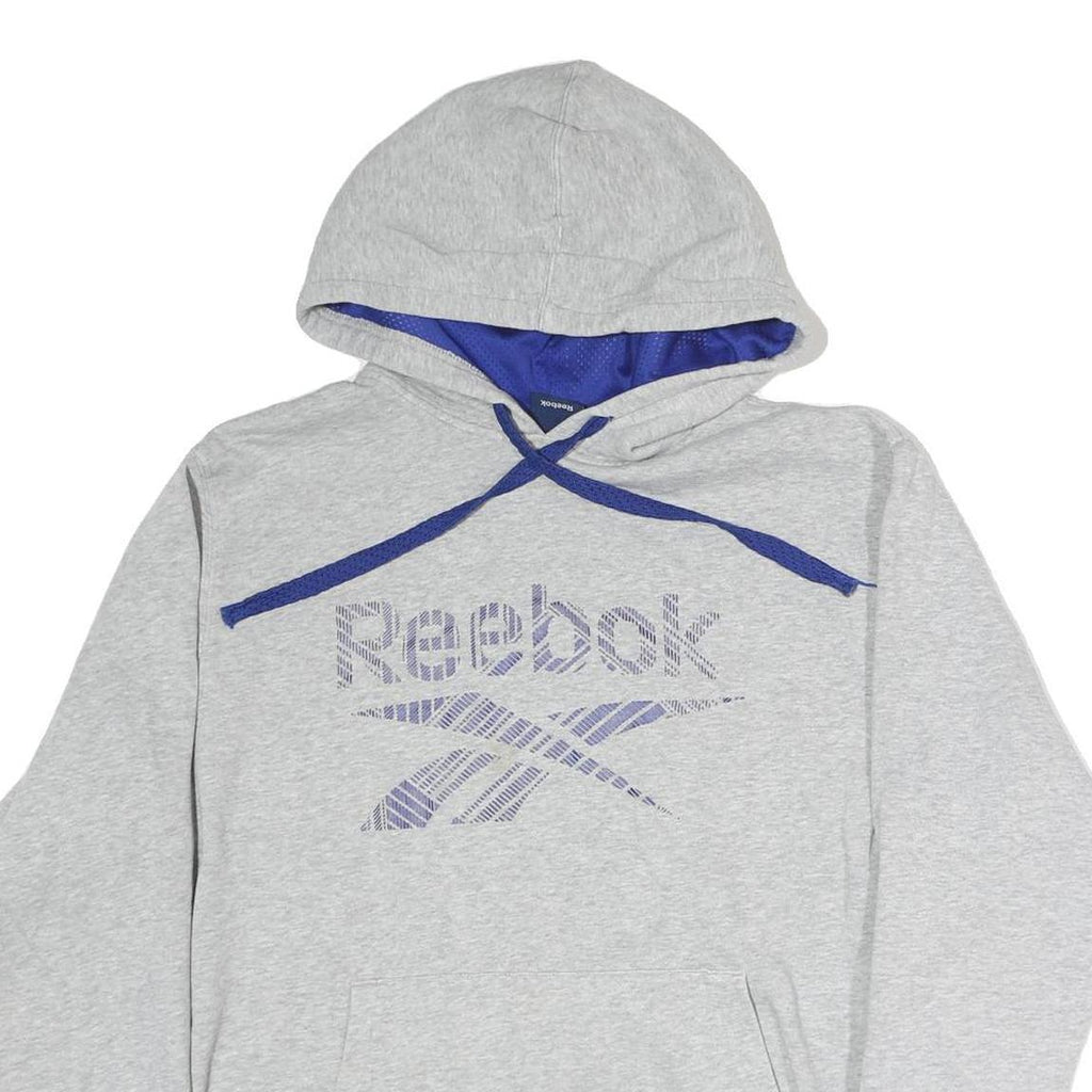 REEBOK Mens Grey Hoodie S Cotton Pullover Casual Sportswear Drawstring Hood