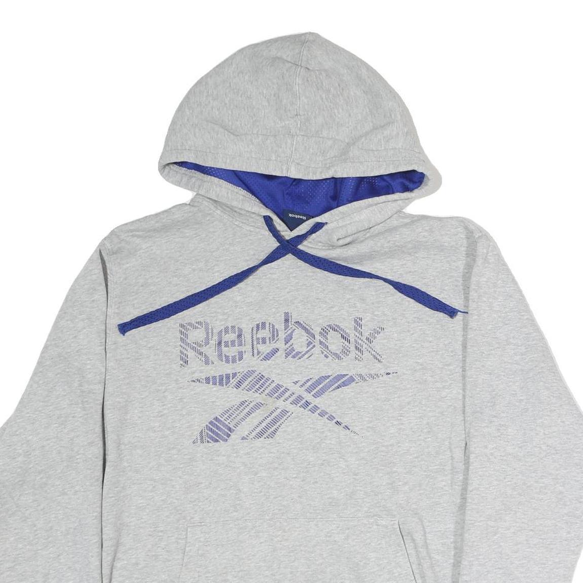 REEBOK Mens Grey Hoodie S Cotton Pullover Casual Sportswear Drawstring Hood