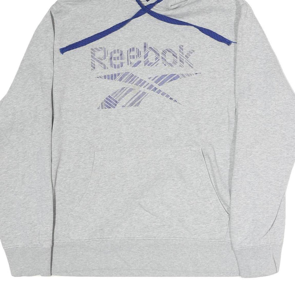 REEBOK Mens Grey Hoodie S Cotton Pullover Casual Sportswear Drawstring Hood