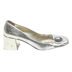 PRADA Womens Silver Leather Block Heels UK 5 Designer Vintage Elegant Formal