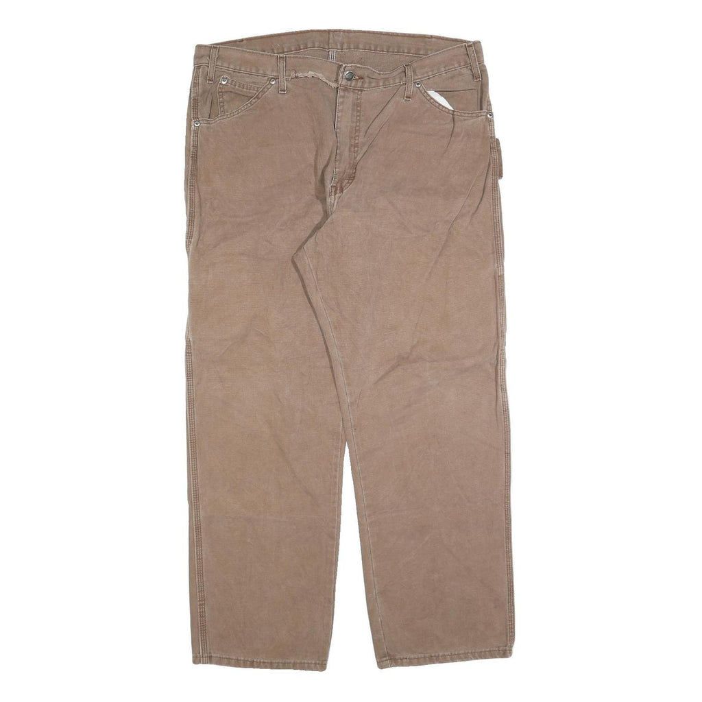 DICKIES Mens Jeans Brown Regular Straight Denim Light W38 L30 Cotton Blend