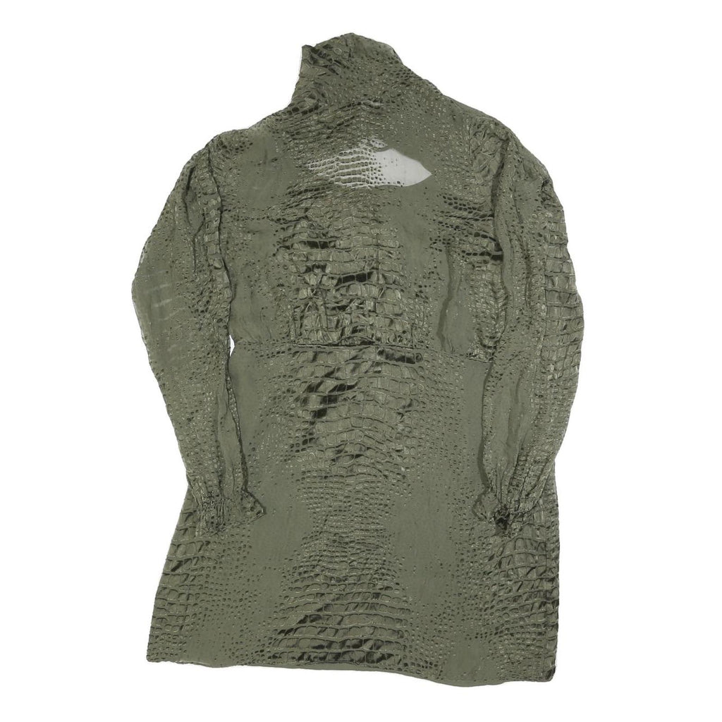 REISS Womens Green Polyester Blend Day Dress UK 12 Textured Long Sleeve Midi