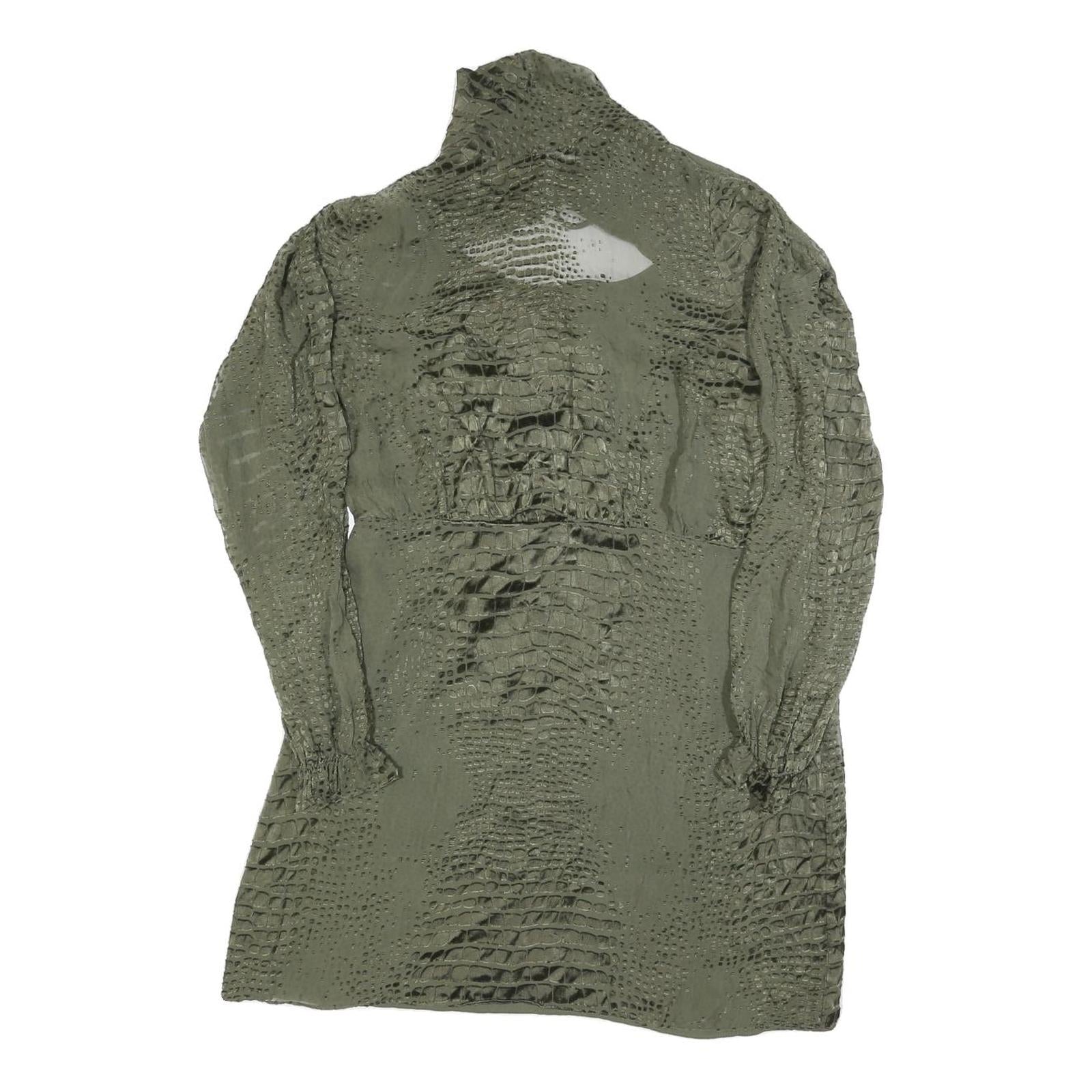 REISS Womens Green Polyester Blend Day Dress UK 12 Textured Long Sleeve Midi