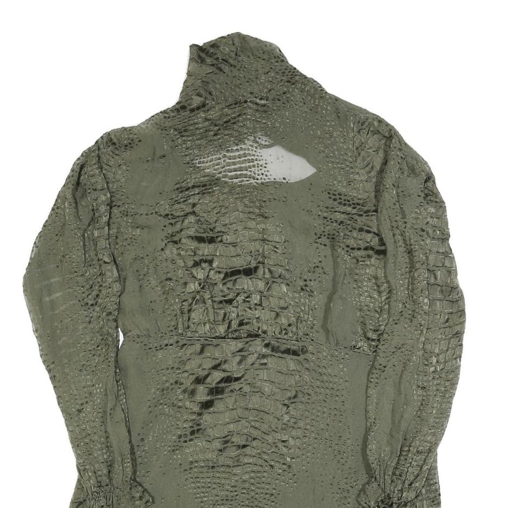 REISS Womens Green Polyester Blend Day Dress UK 12 Textured Long Sleeve Midi